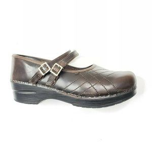 Sanita Womens Brown Leather Buckle Clogs Size 38